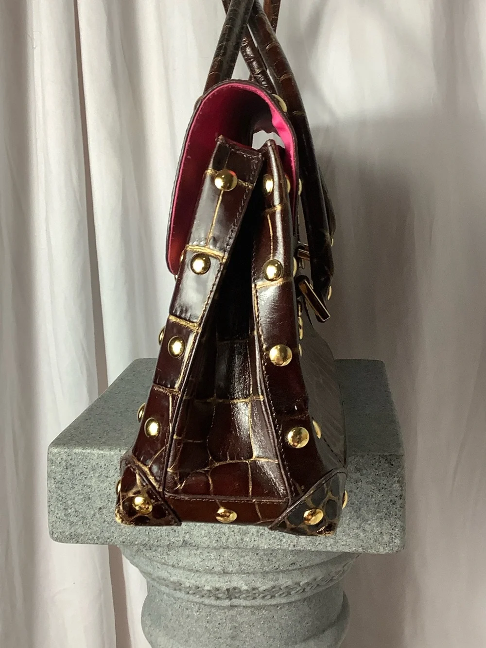 Nordstrom Croc-Embossed Dark Brown Satchel with Gold Hardware